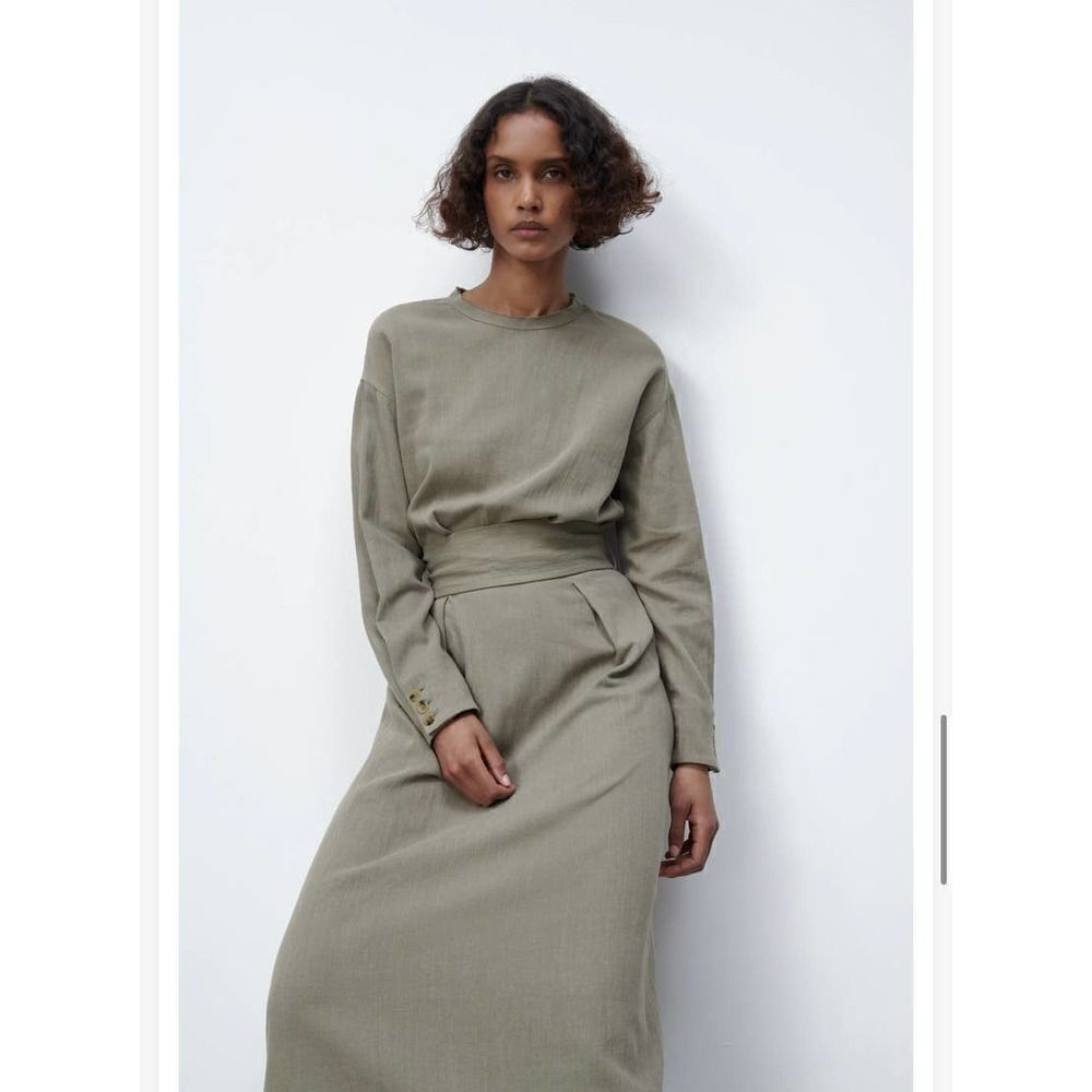 Zara Linen Blend Midi Dress New - Picture 4 of 6